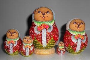 Santa Teddy Bear small nesting Doll Babooshki s
