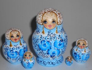 Nata in soft blue  lace dress small Babushka Matryoshka nesting Doll  Babooshki Babushkas