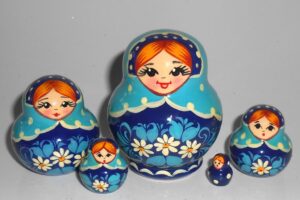 Nolinsk Daisies in blue 5-set  Babushka Matryoshka nesting Doll Babooshki Babushkas Classic Village Traditional