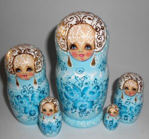 Nata in aqua lace dress medium Babushka Matryoshka nesting Doll Babooshki Babushkas