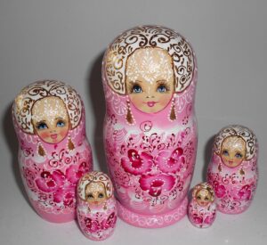 Nata in pink lace dress medium Babushka Matryoshka nesting Doll Babooshki Babushkas