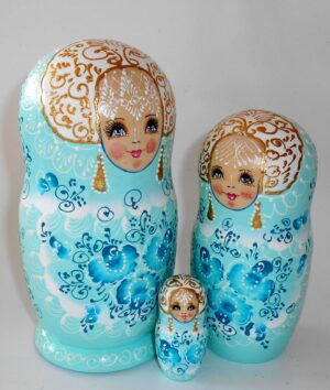 Nata in aqua lace dress large nesting Doll Babooshki s