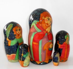 Nativity large multifigured on blue nesting Doll Babooshki s