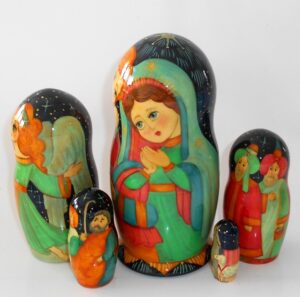 Nativity large multifigured on blue nesting Doll Babooshki s