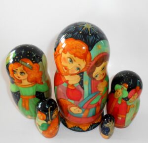 Nativity large multifigured on blue nesting Doll Babooshki s