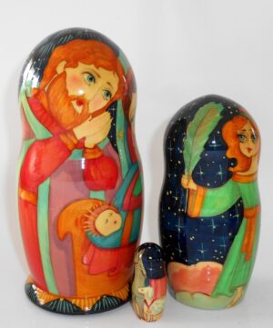 Nativity large multifigured on blue nesting Doll Babooshki s
