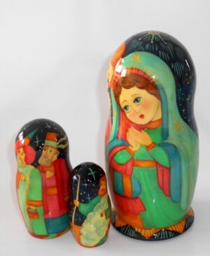 Nativity large multifigured on blue nesting Doll Babooshki s