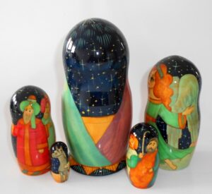 Nativity large multifigured on blue nesting Doll Babooshki s
