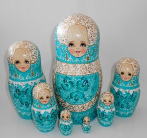 Nata in aqua lace dress huge 7-set Babushka Matryoshka nesting Doll Babooshki Babushkas