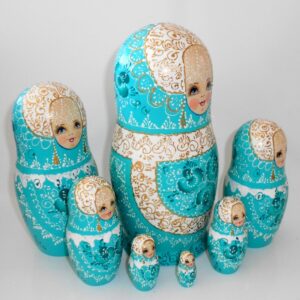 Nata in aqua lace dress huge 7-set nesting Doll Babooshki s