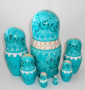 Nata in aqua lace dress huge 7-set nesting Doll Babooshki s