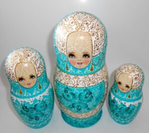 Nata in aqua lace dress huge 7-set nesting Doll Babooshki s