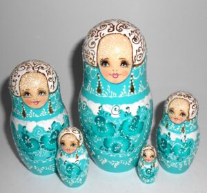 Nata in aqua lace dress huge 7-set nesting Doll Babooshki s