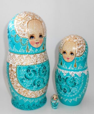 Nata in aqua lace dress huge 7-set nesting Doll Babooshki s