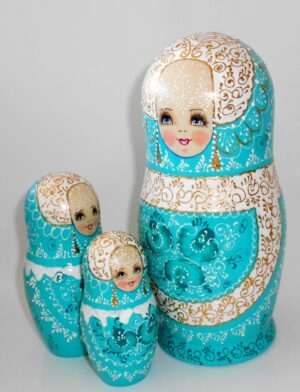Nata in aqua lace dress huge 7-set nesting Doll Babooshki s