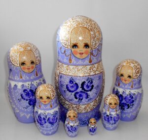 Nata in purple lace dress huge 7-set Babushka Matryoshka nesting Doll Babooshki Babushkas