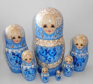 Nata in light blue lace dress huge 7-set Babushka Matryoshka nesting Doll Babooshki Babushkas