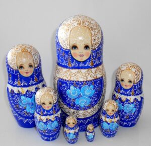 Nata in blue lace dress huge 7-set Babushka Matryoshka nesting Doll Babooshki Babushkas