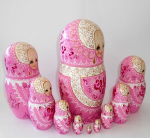 GIANT Nata in pink lace dress huge 10-set nesting Doll Babooshki s