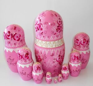GIANT Nata in pink lace dress huge 10-set nesting Doll Babooshki s