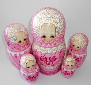 GIANT Nata in pink lace dress huge 10-set nesting Doll Babooshki s