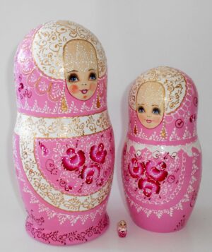 GIANT Nata in pink lace dress huge 10-set nesting Doll Babooshki s