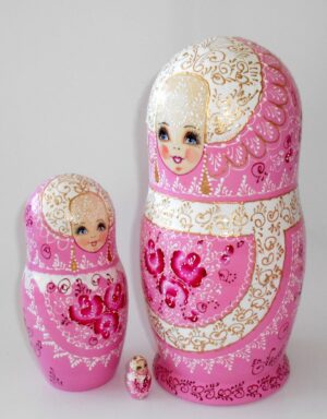 GIANT Nata in pink lace dress huge 10-set nesting Doll Babooshki s
