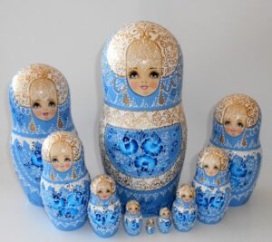 GIANT Nata in light blue lace dress huge 10-set babushka Babushka Matryoshka nesting Doll Babooshki Babushkas