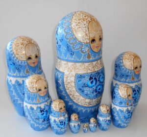 GIANT Nata in light blue lace dress huge 10-set nesting Doll Babooshki s