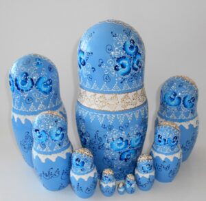 GIANT Nata in light blue lace dress huge 10-set nesting Doll Babooshki s