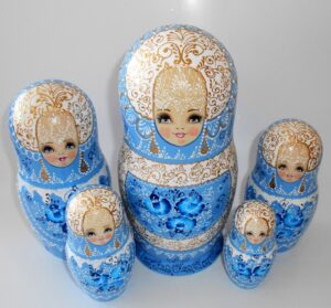 GIANT Nata in light blue lace dress huge 10-set nesting Doll Babooshki s