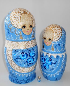 GIANT Nata in light blue lace dress huge 10-set nesting Doll Babooshki s