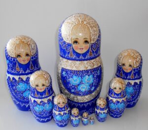 GIANT Nata in blue lace dress huge 10-set babushka Babushka Matryoshka nesting Doll Babooshki Babushkas