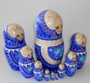 GIANT Nata in blue lace dress huge 10-set nesting Doll Babooshki s