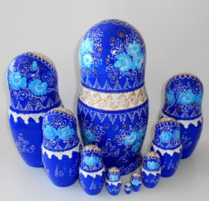 GIANT Nata in blue lace dress huge 10-set nesting Doll Babooshki s