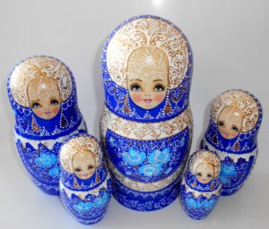 GIANT Nata in blue lace dress huge 10-set nesting Doll Babooshki s