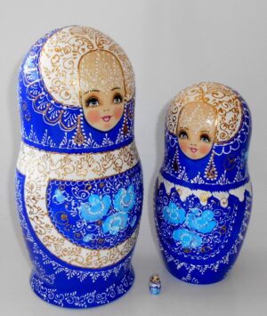 GIANT Nata in blue lace dress huge 10-set nesting Doll Babooshki s