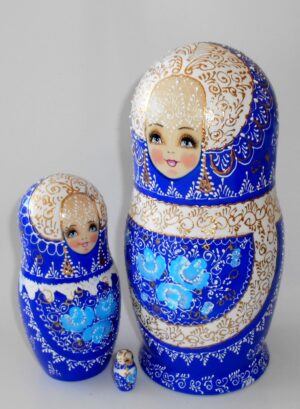 GIANT Nata in blue lace dress huge 10-set nesting Doll Babooshki s