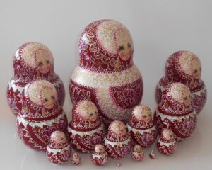 Nata in cherry lace dress huge 15-set nesting Doll Babooshki s