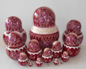 Nata in cherry lace dress huge 15-set nesting Doll Babooshki s