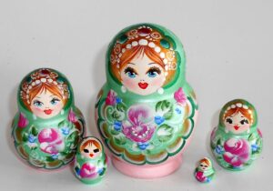 Pastel Vera in mint scarf pink dress Babushka Matryoshka nesting Doll  Babooshki Babushkas
