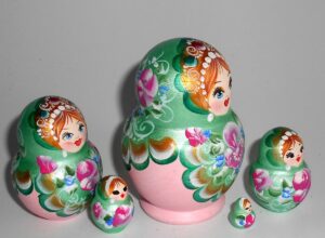Pastel Vera in mint scarf pink dress nesting Doll Babooshki s
