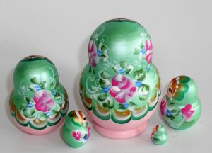 Pastel Vera in mint scarf pink dress nesting Doll Babooshki s