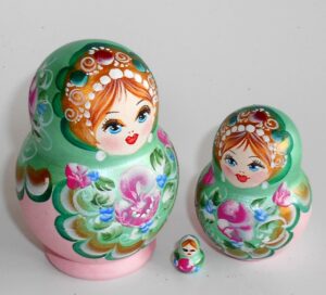 Pastel Vera in mint scarf pink dress nesting Doll Babooshki s
