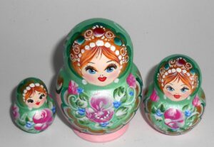 Pastel Vera in mint scarf pink dress nesting Doll Babooshki s