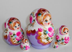 Pastel Vera in pink/white scarf fade violet dress nesting Doll Babooshki s
