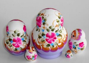 Pastel Vera in pink/white scarf fade violet dress nesting Doll Babooshki s
