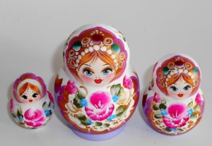 Pastel Vera in pink/white scarf fade violet dress nesting Doll Babooshki s