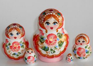 Pastel Vera in red/white scarf pink dress Babushka Matryoshka nesting Doll  Babooshki Babushkas
