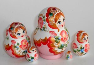 Pastel Vera in red/white scarf pink dress nesting Doll Babooshki s